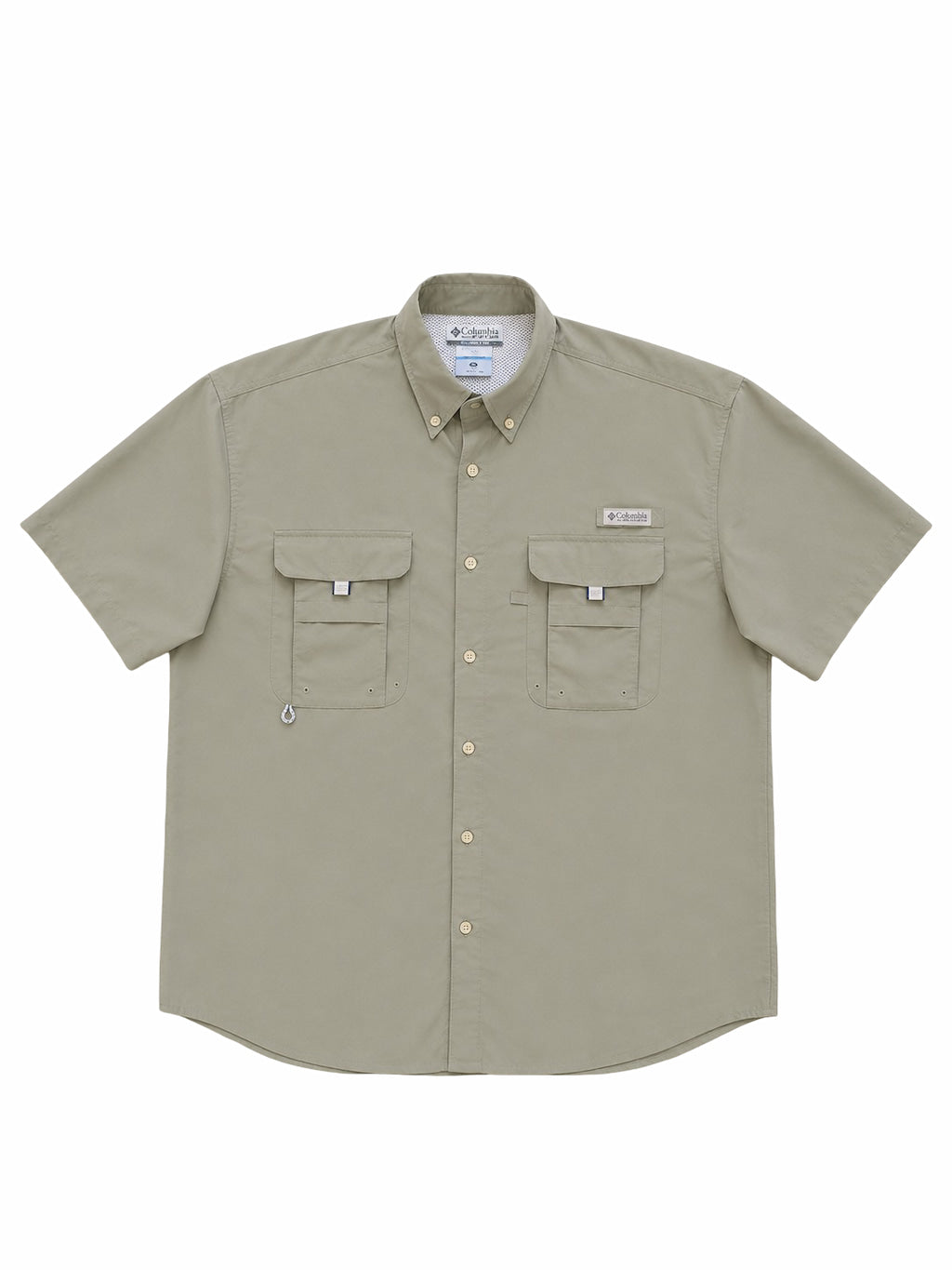 Chemise Columbia beige de seconde main plié en parfaite condition Grade A pour revendeurs.