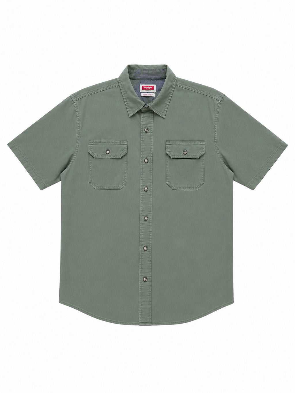 Chemise Wrangler kaki de seconde main pliés en parfaite condition Grade A pour revendeurs.