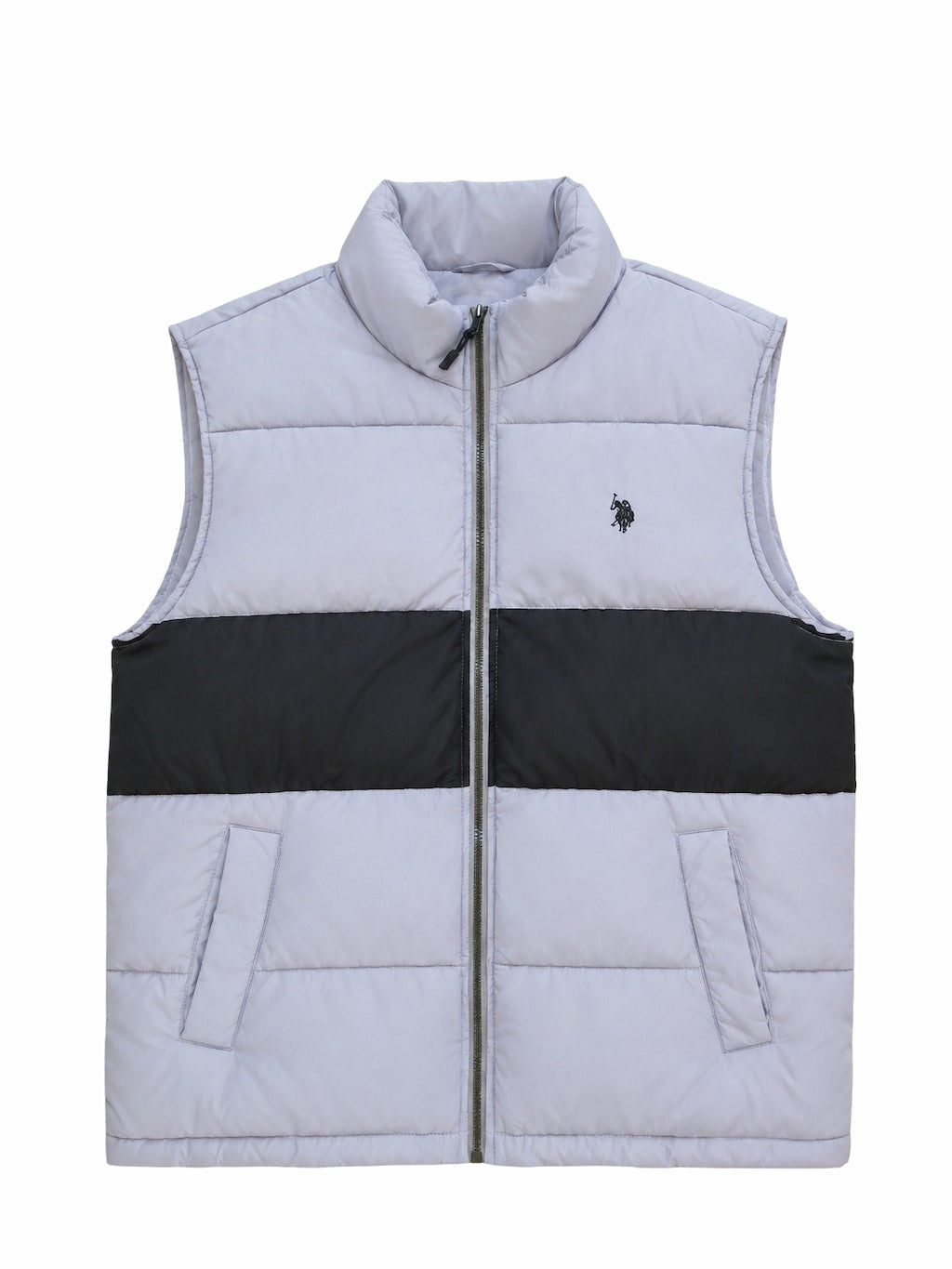 Gilet sans manche U.S.POLO ASSN gris de seconde main plié en parfaite condition Grade A pour revendeurs.