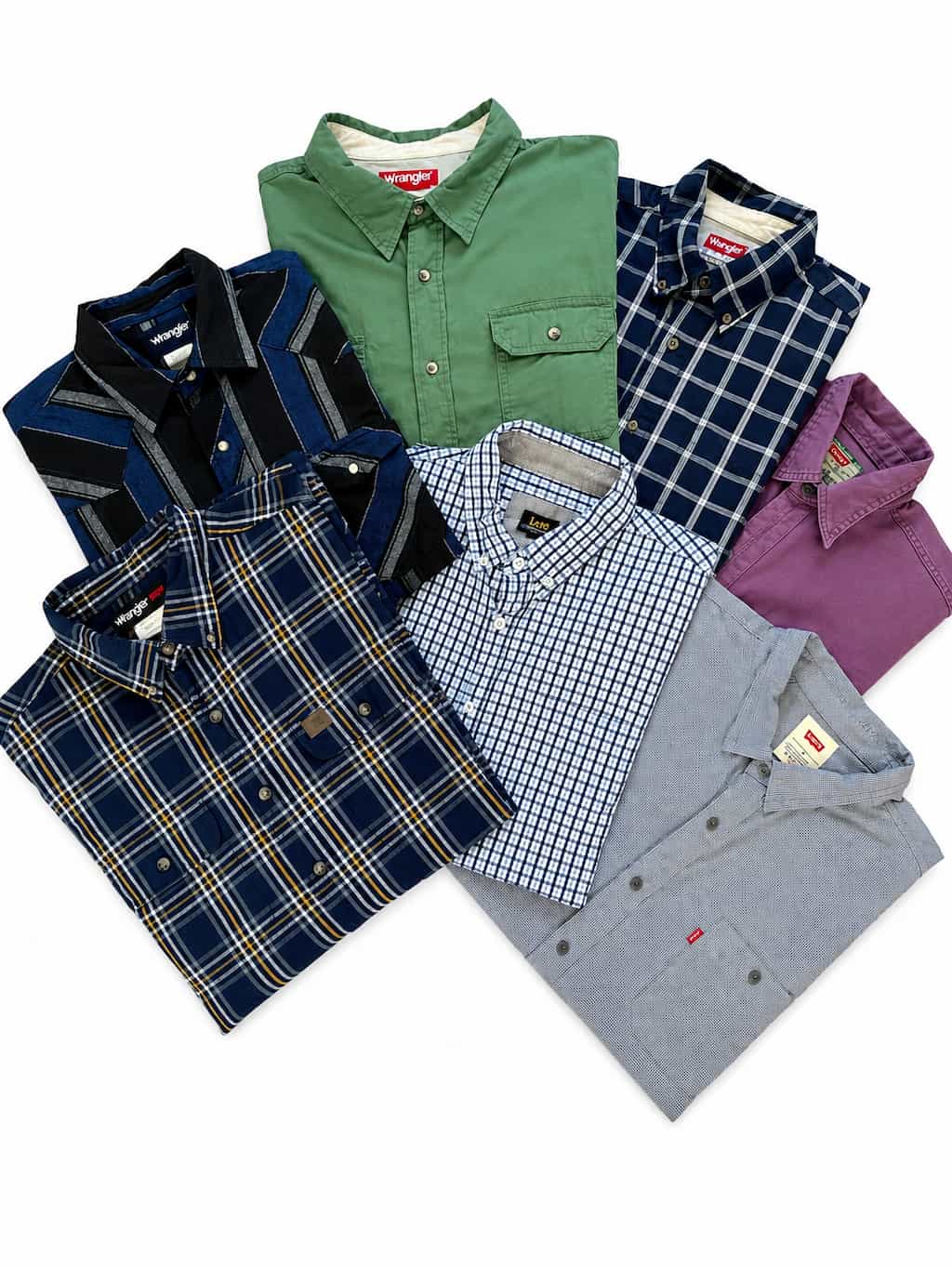 Lot de chemises Wrangler de seconde main pliés en parfaite condition Grade A pour revendeurs.