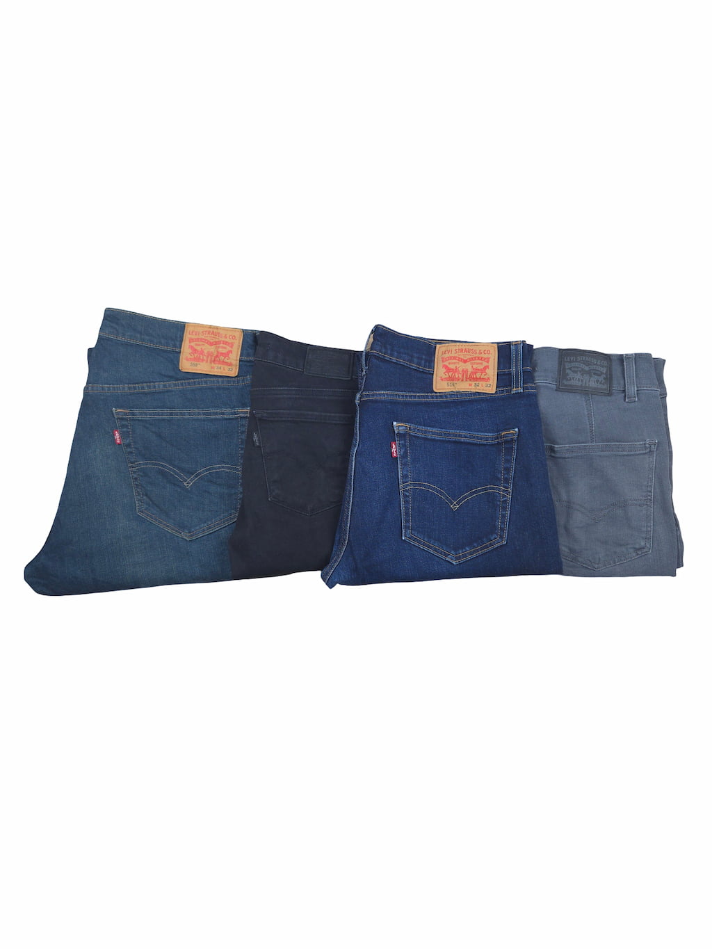 Lot de jeans Levi's de seconde main pliés en parfaite condition Grade A pour revendeurs.