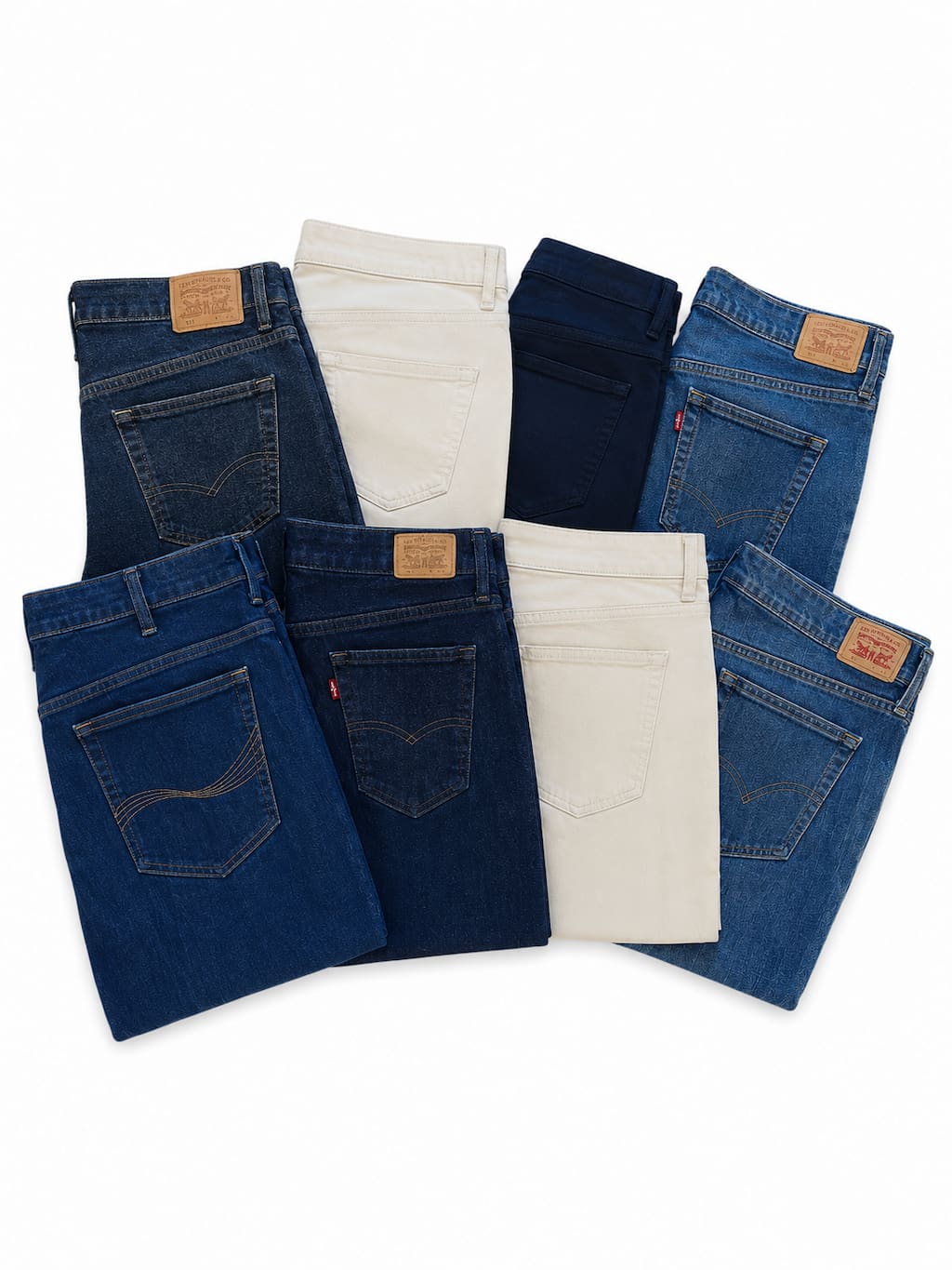 Lot de pantacourts Levi's et Lee de seconde main pliés en parfaite condition Grade A pour revendeurs.