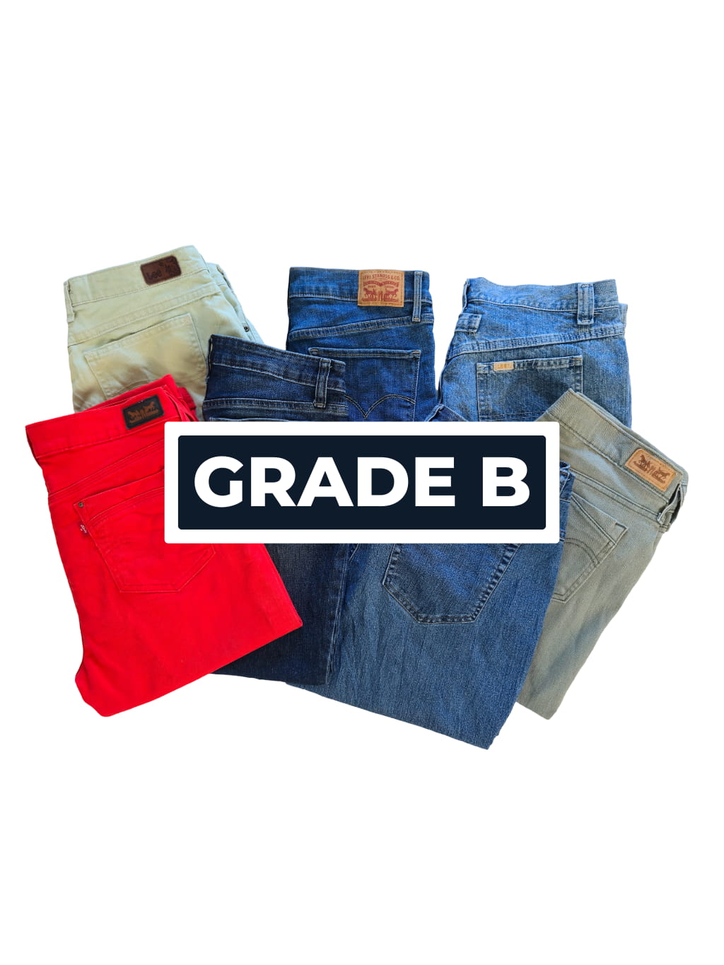 Lot de pantacourts Levi's et Lee de seconde main pliés en Grade B pour l'achat en gros.