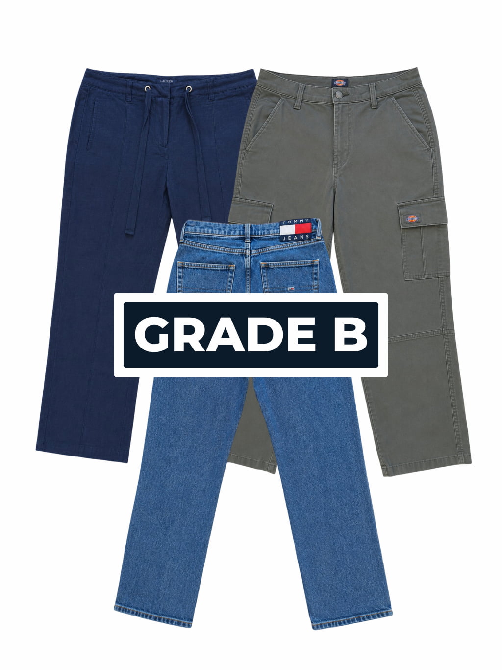 Lot de pantalons de marques de seconde main pliés en Grade B pour l'achat en gros.