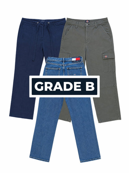 Lot de pantalons de marques de seconde main pliés en Grade B pour l'achat en gros.