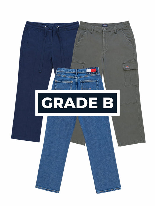 Lot de pantalons de marques de seconde main pliés en Grade B pour l'achat en gros.