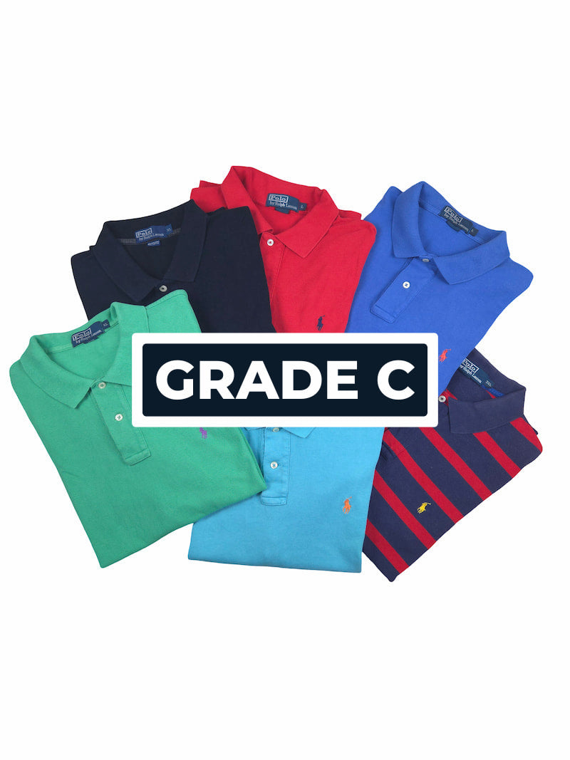 Lot de polos Ralph Lauren de seconde main pliés en Grade C à petit prix.