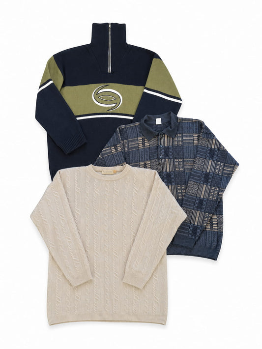 Lot de pulls vintage de seconde main  pliés en qualité Grade A pour revendeurs.