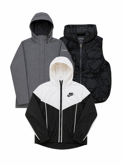 Lot de vestes de marque de seconde main pliés en parfaite condition Grade A pour revendeurs.