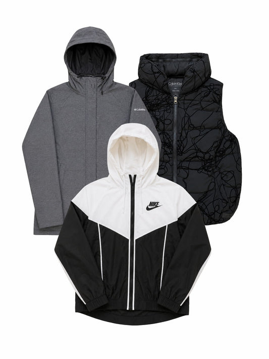 Lot de vestes de marque de seconde main pliés en parfaite condition Grade A pour revendeurs.