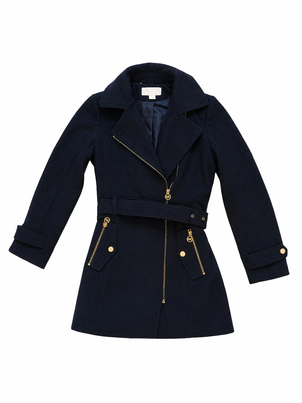 Manteau de marque bleue marine de seconde main plié en parfaite condition Grade A pour revendeurs.