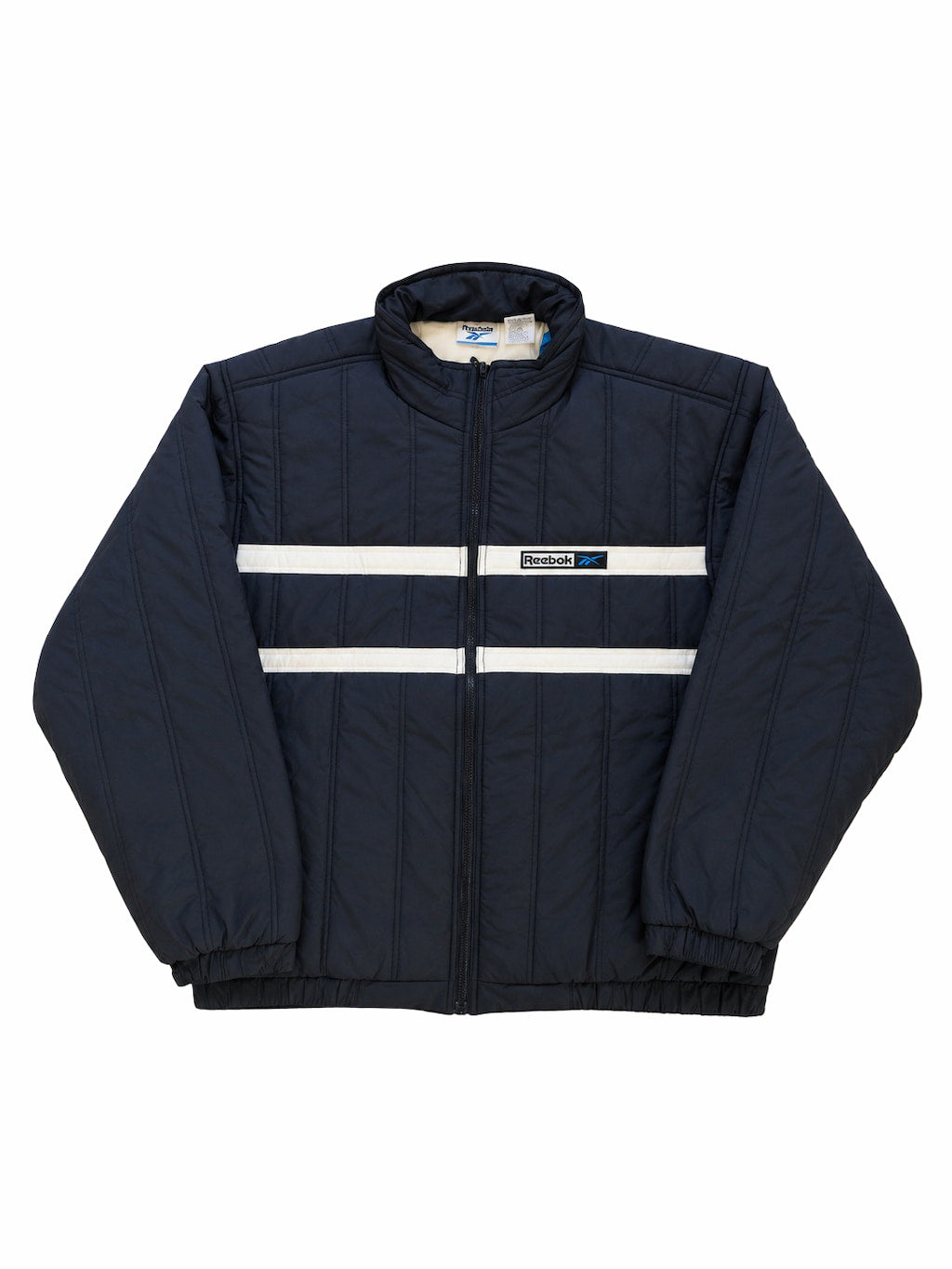 Manteau Reebok bleue marine de seconde main plié en parfaite condition Grade A pour revendeurs.