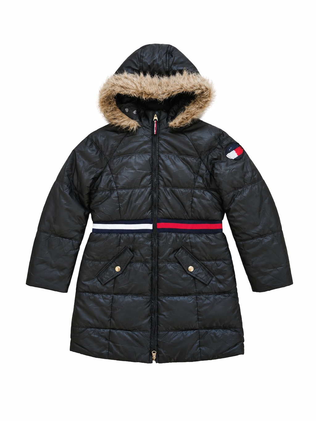 Manteau Tommy Hilfiger Noir de seconde main plié en parfaite condition Grade A pour revendeurs.