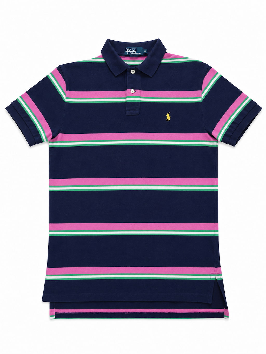 Polo Ralph Lauren bleue et rose de seconde main plié en parfaite condition Grade A pour revendeurs.