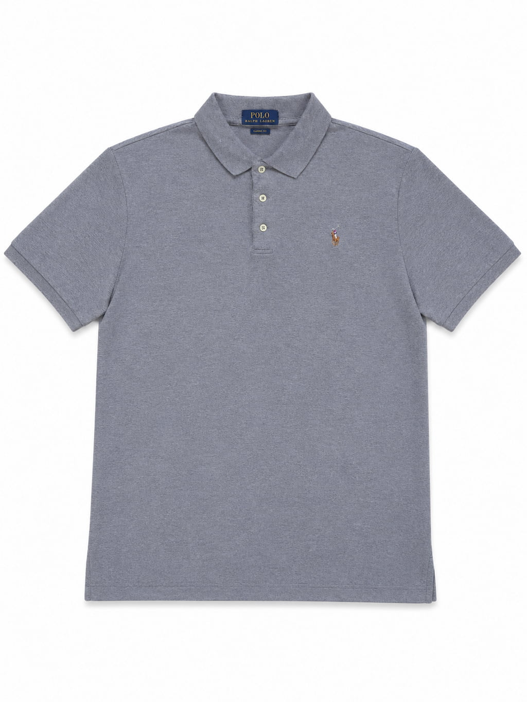 Polo Ralph Lauren gris de seconde main plié en parfaite condition Grade A pour revendeurs.