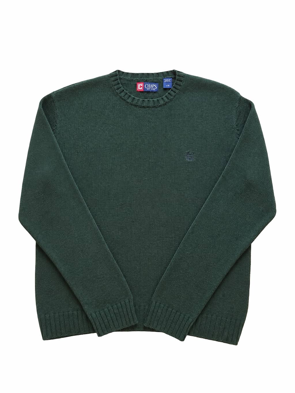 Pull Chaps vert de seconde main plié en parfaite condition Grade A pour revendeurs.