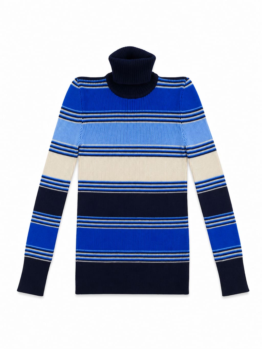 Pull Vintage blanc et bleue de seconde main pliés en parfaite condition Grade A pour revendeurs.