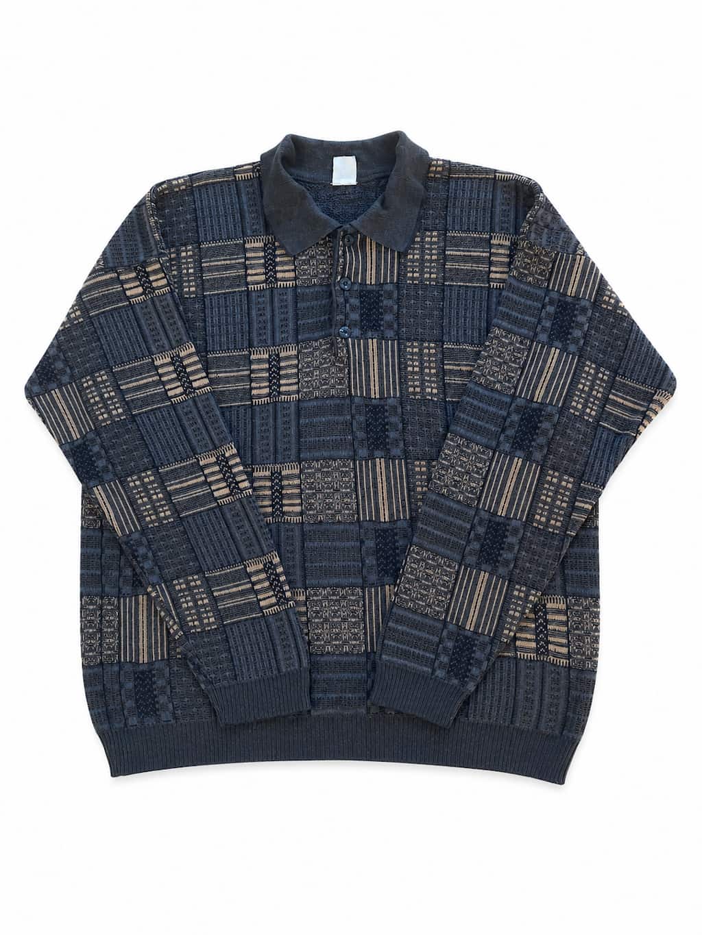 Pull Vintage bleue rayé de seconde main pliés en parfaite condition Grade A pour revendeurs.