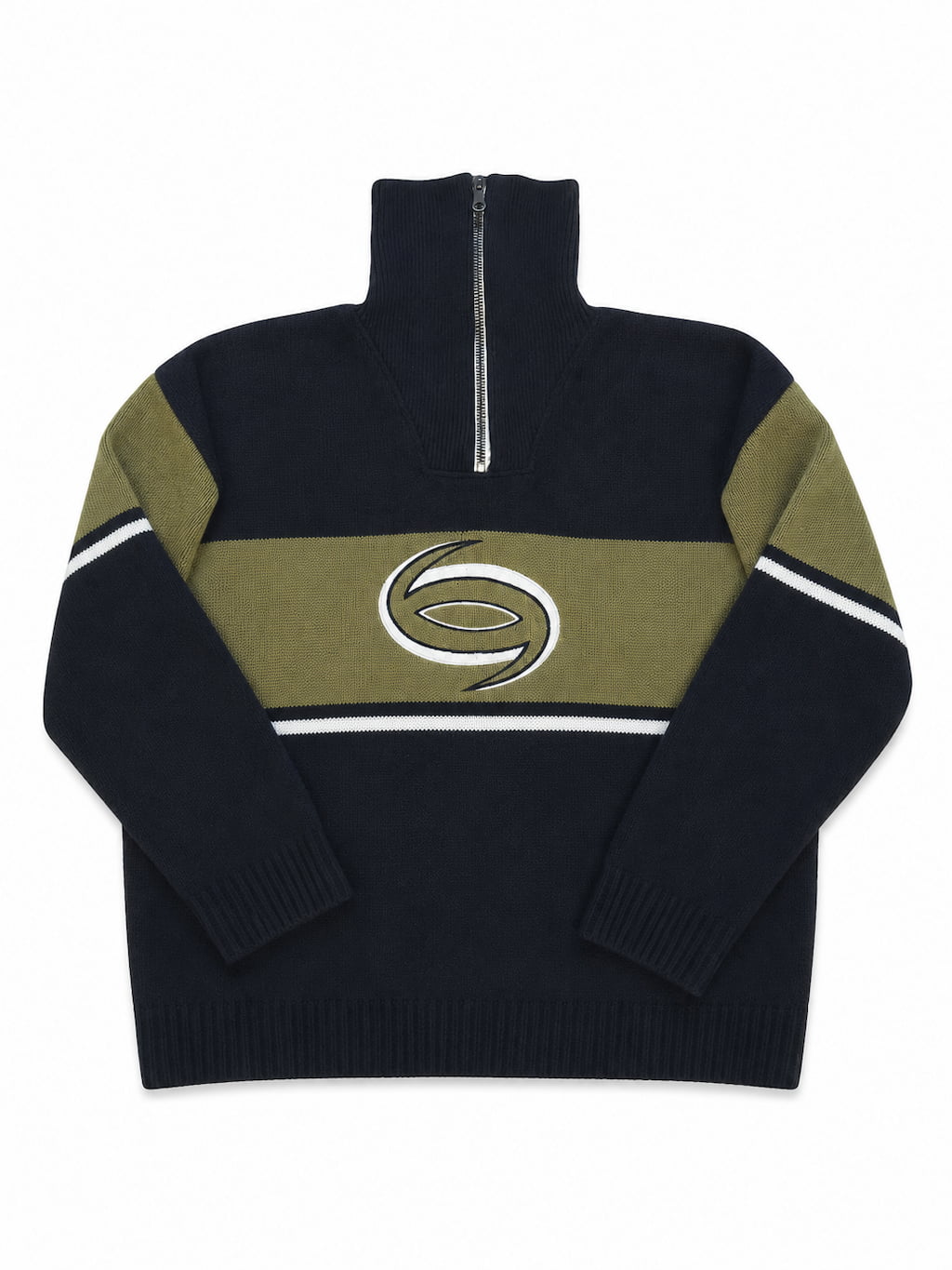 Pull Vintage noir et vert de seconde main pliés en parfaite condition Grade A pour revendeurs.